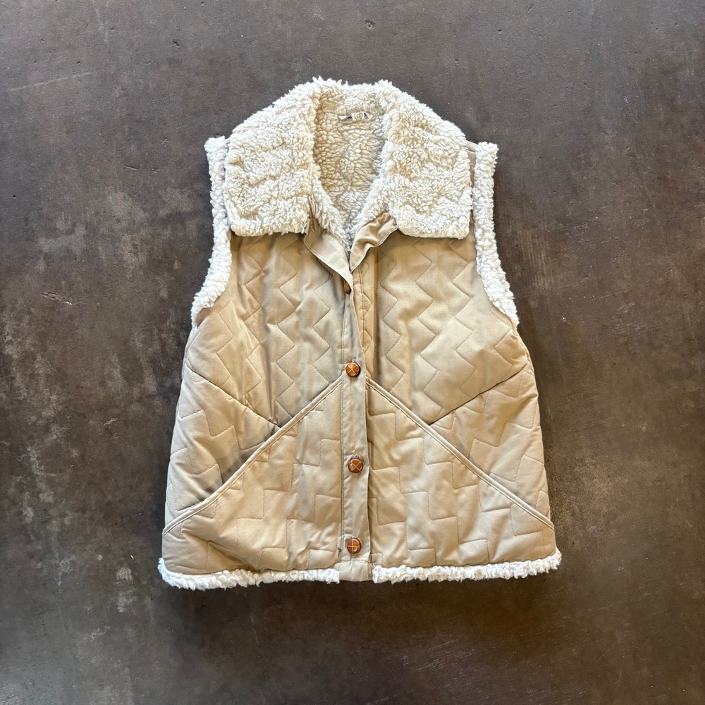 Vintage Belmar Sherpa Lined Quilted Vest Cream Western Ranch Womens L Unisex Men